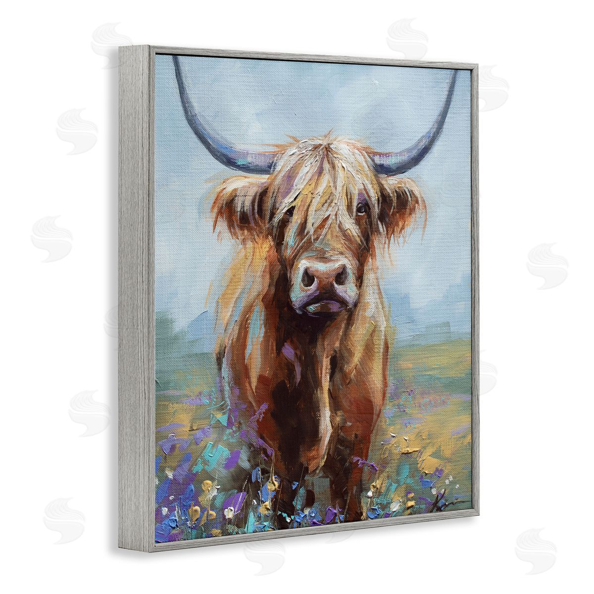 Lindsay Kivi Fine Art Highland Cow with Daubed Flowers Canvas Wall Art Print