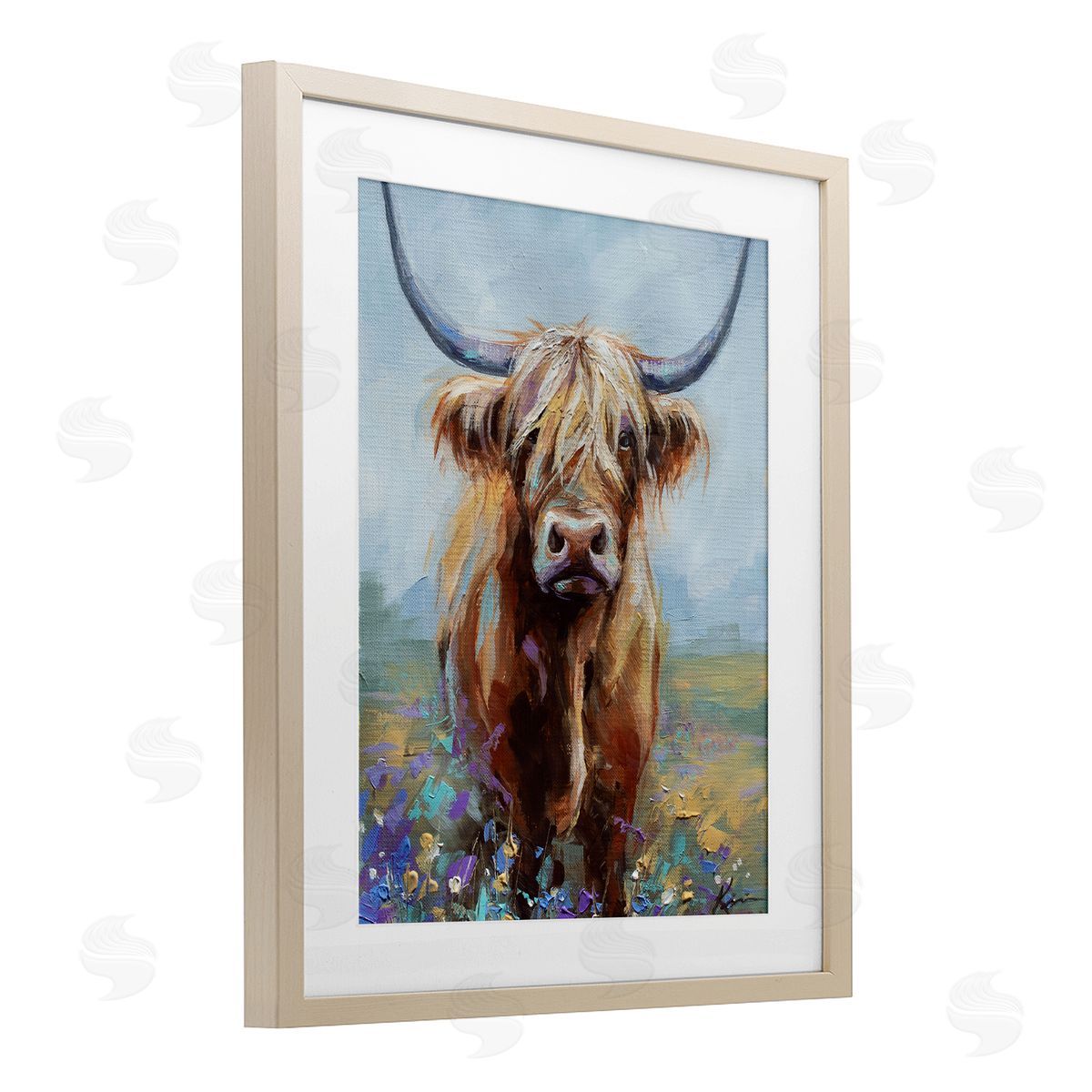 Lindsay Kivi Fine Art Highland Cow with Daubed Flowers Canvas Wall Art Print