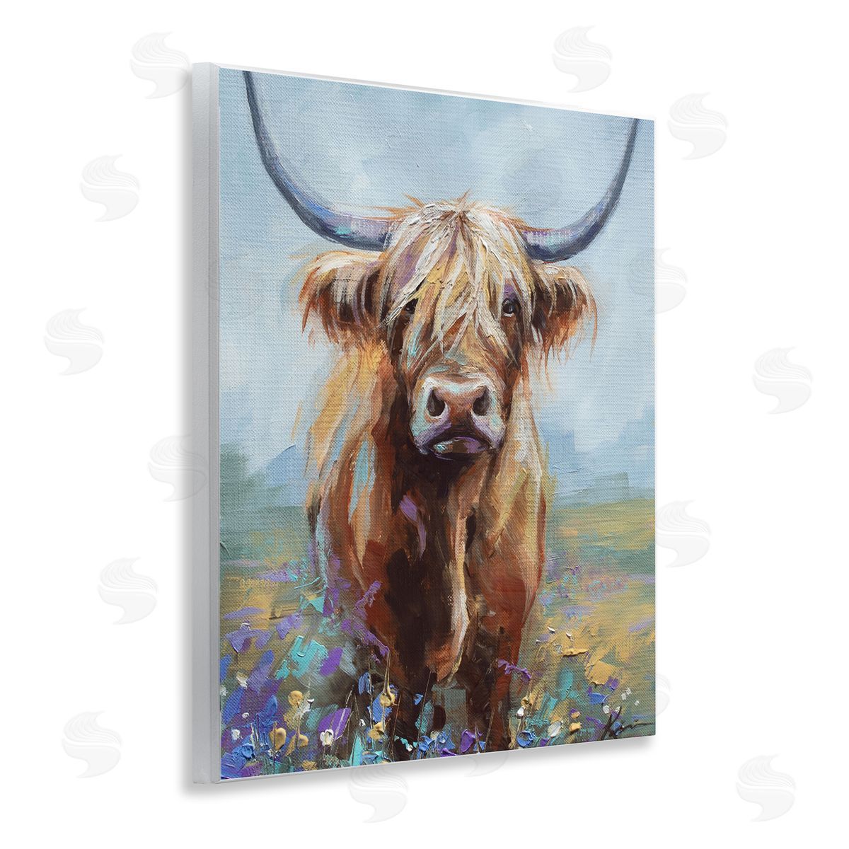 Lindsay Kivi Fine Art Highland Cow with Daubed Flowers Canvas Wall Art Print