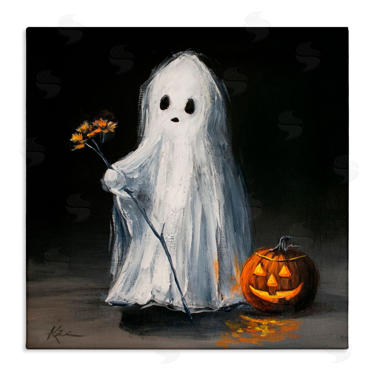 Lindsay Kivi Fine Art Vintage Halloween Ghost & Pumpkin Canvas Wall Art Print