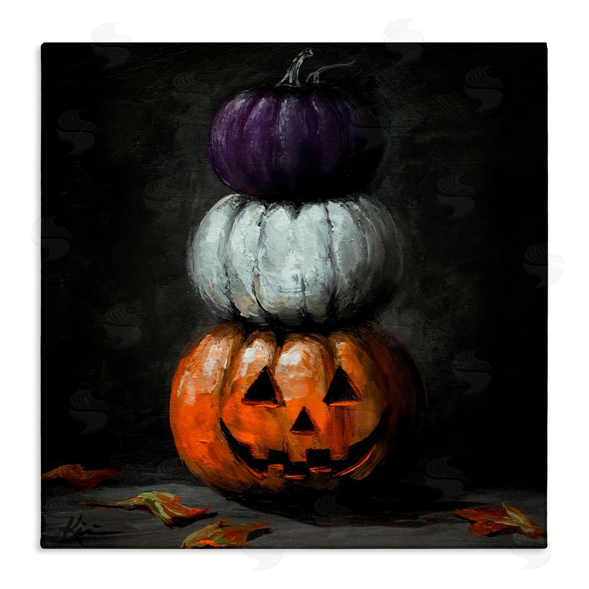 Lindsay Kivi Fine Art Vintage Halloween Pumpkin Stack Canvas Wall Art Print