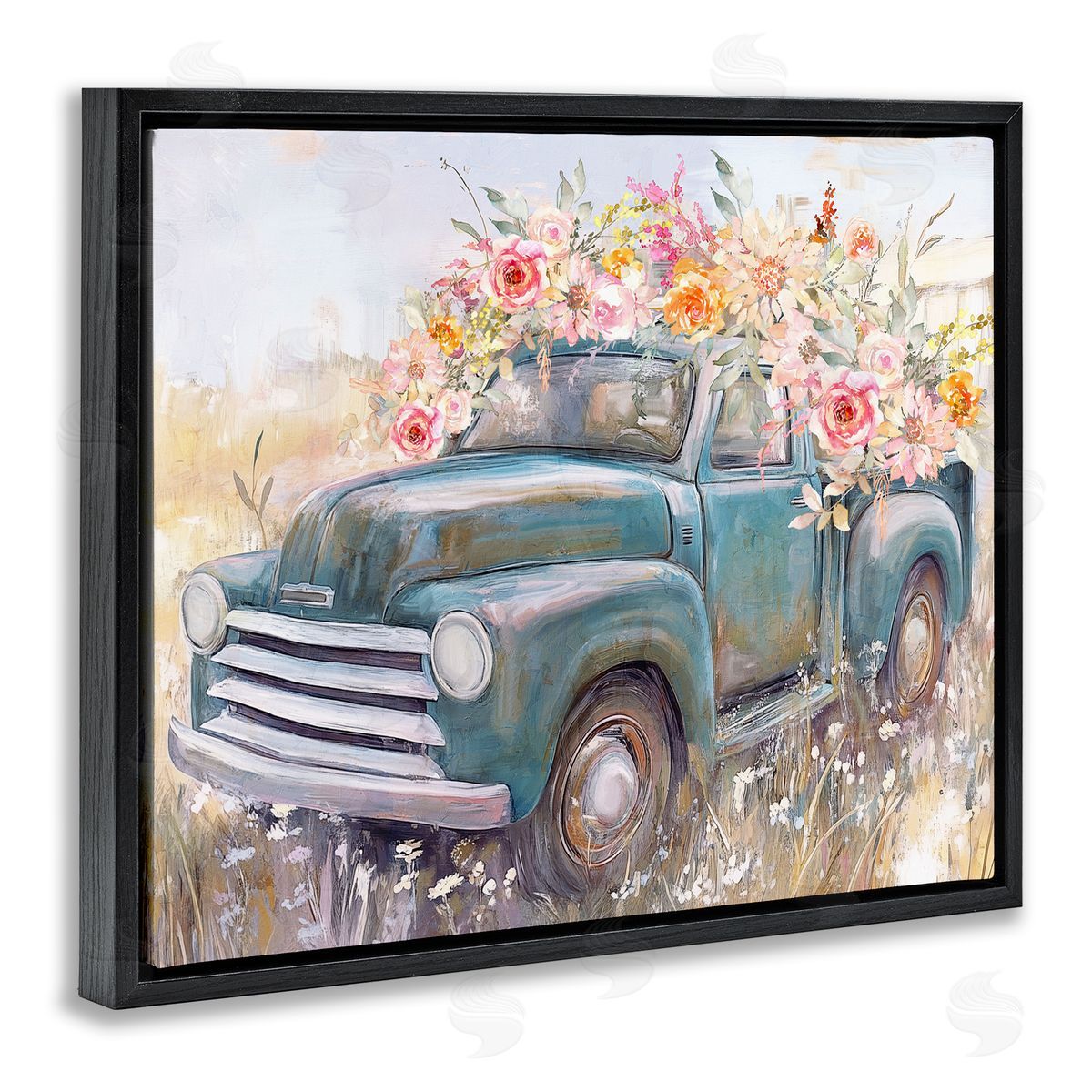 Nina Blue Country Cargo Flower Truck Canvas Wall Art Print