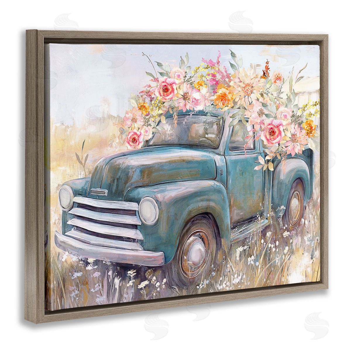 Nina Blue Country Cargo Flower Truck Canvas Wall Art Print