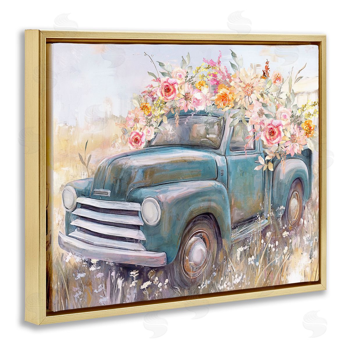 Nina Blue Country Cargo Flower Truck Canvas Wall Art Print
