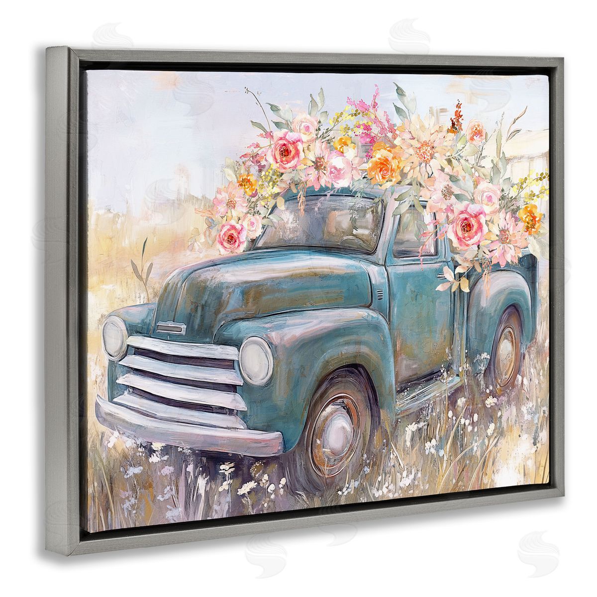 Nina Blue Country Cargo Flower Truck Canvas Wall Art Print