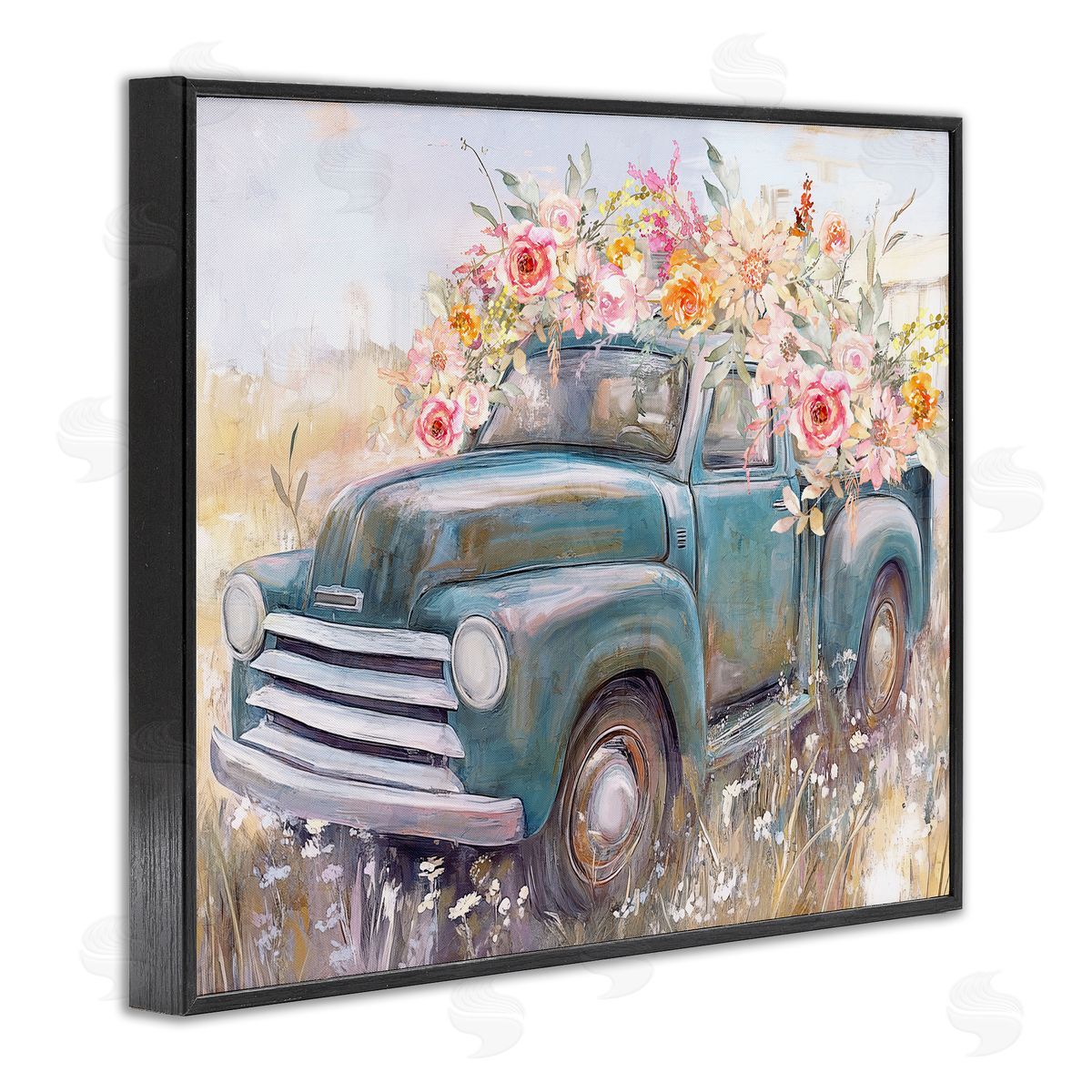 Nina Blue Country Cargo Flower Truck Canvas Wall Art Print