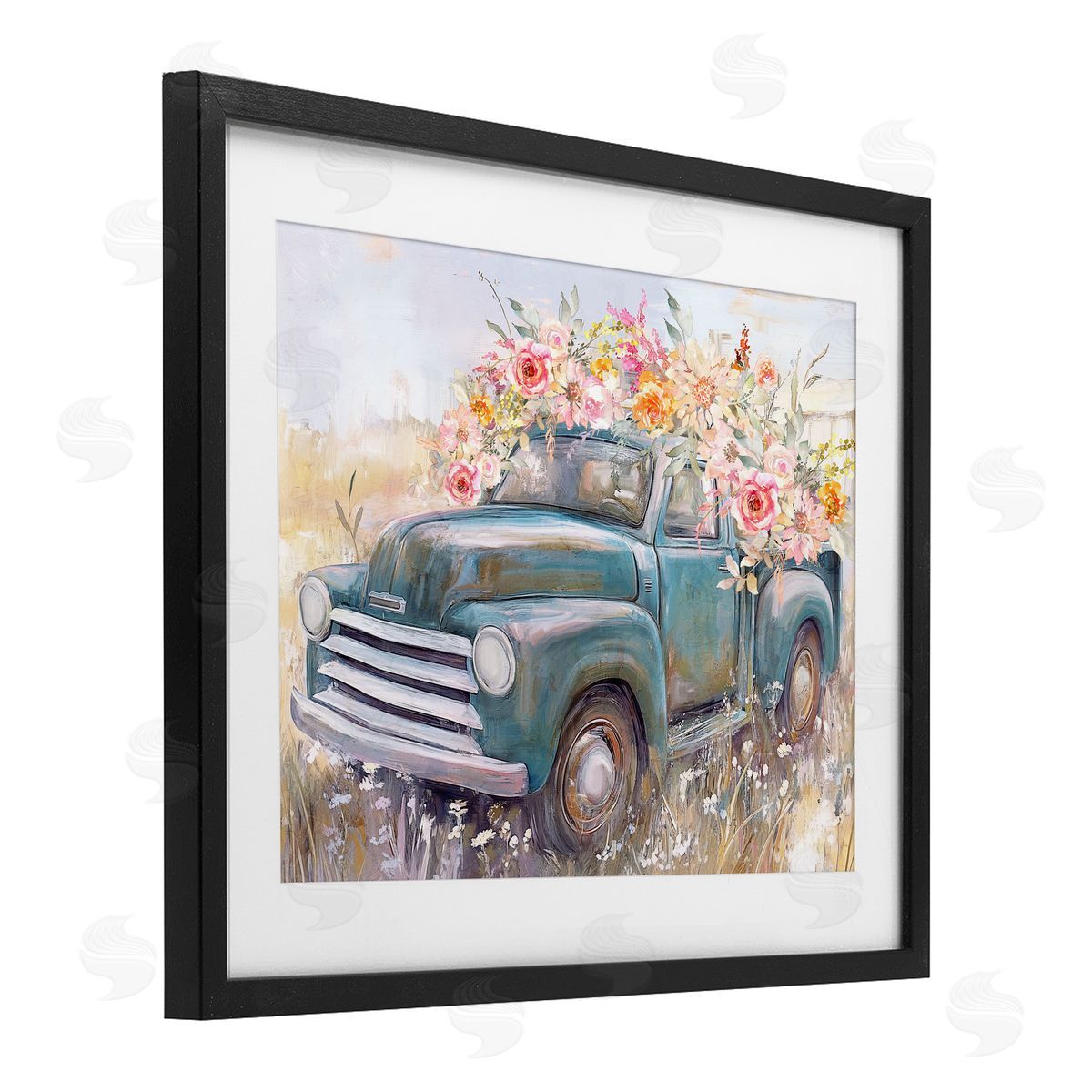 Nina Blue Country Cargo Flower Truck Canvas Wall Art Print