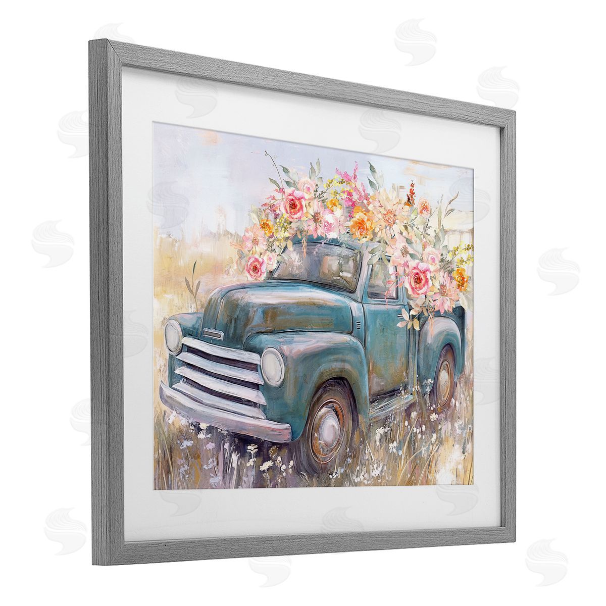 Nina Blue Country Cargo Flower Truck Canvas Wall Art Print