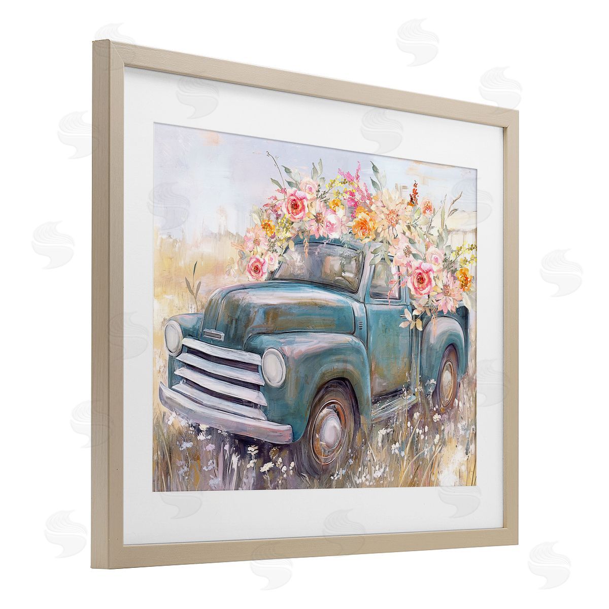 Nina Blue Country Cargo Flower Truck Canvas Wall Art Print