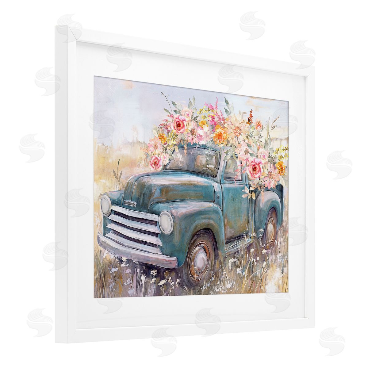 Nina Blue Country Cargo Flower Truck Canvas Wall Art Print
