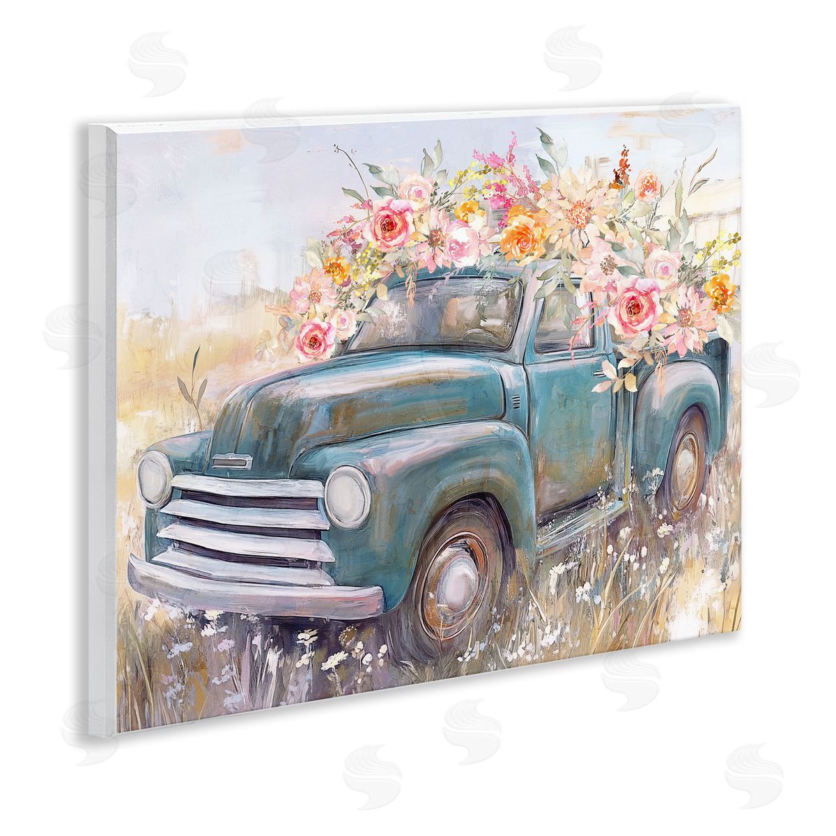 Nina Blue Country Cargo Flower Truck Canvas Wall Art Print
