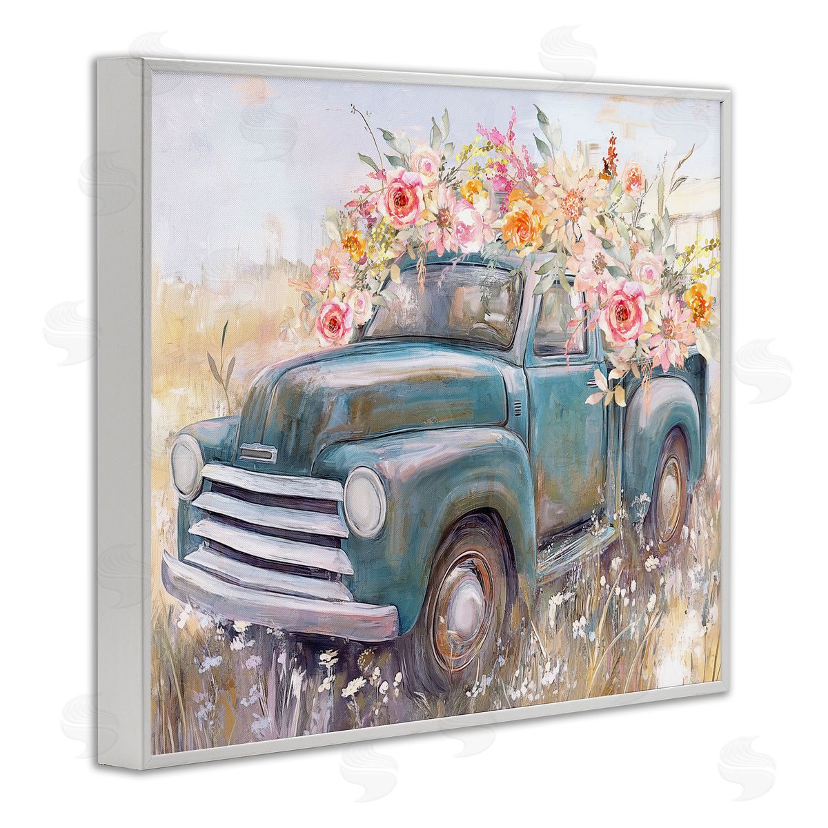 Nina Blue Country Cargo Flower Truck Canvas Wall Art Print