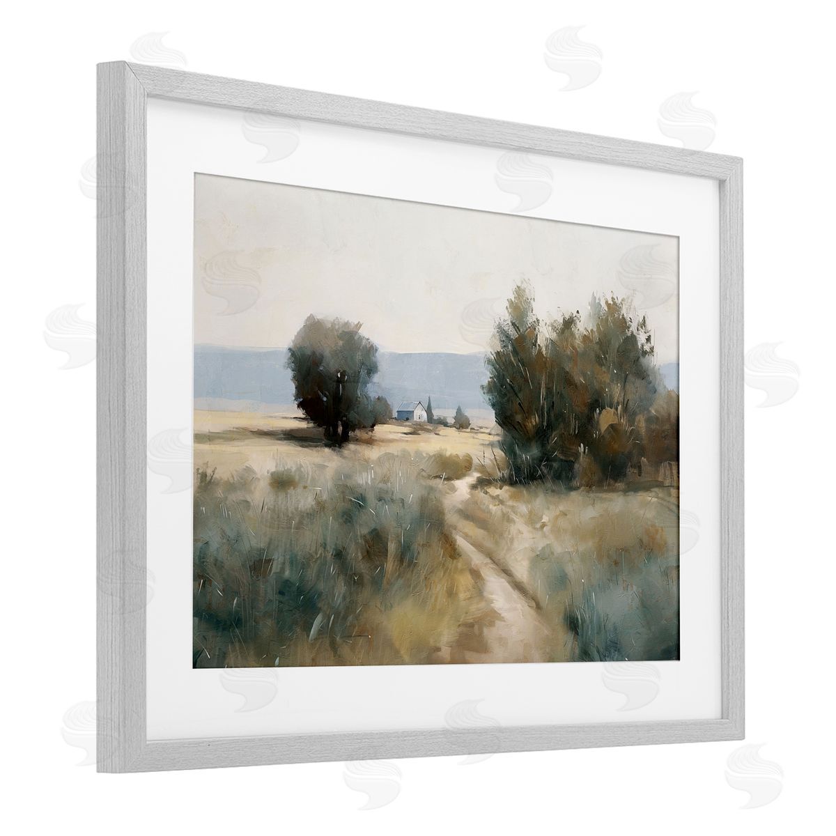 Nina Blue Winding Path to Distant Barn Canvas Wall Art Print