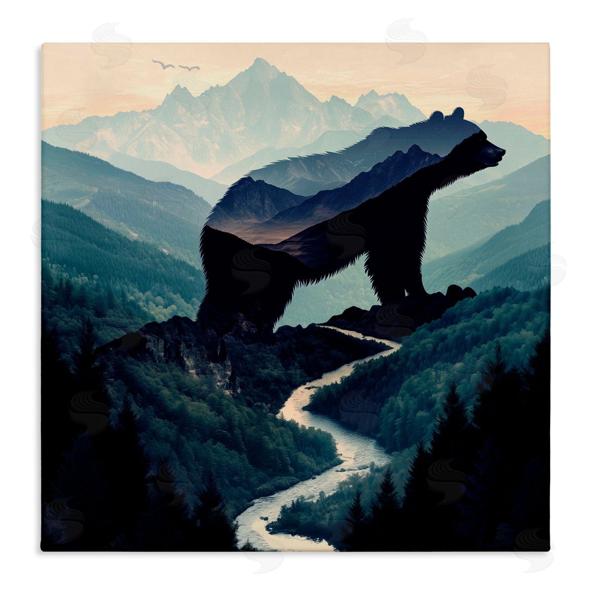 Jim Baldwin Bear Rock Silhouette Canvas Wall Art Print