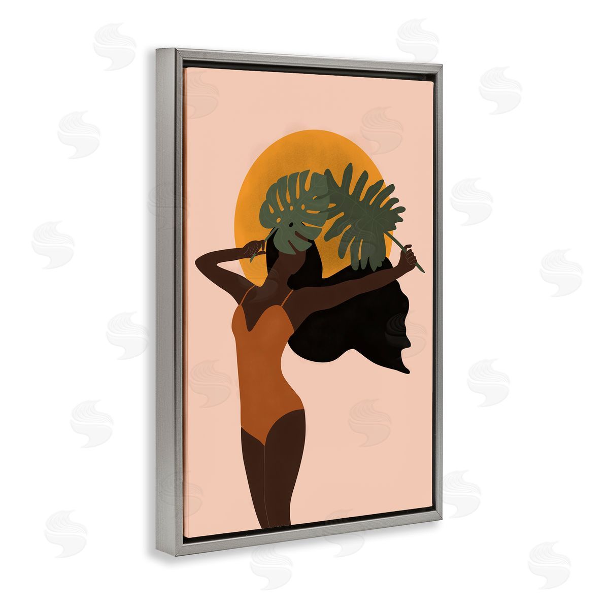 JJ Design House LLC Woman With Exotic Leaves Canvas Wall Art Print