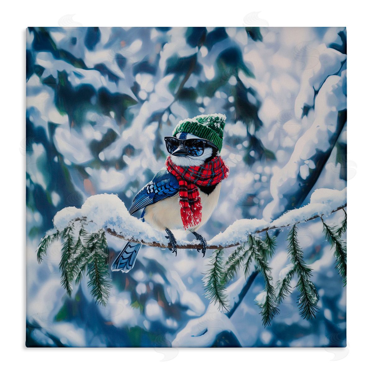 Jim Baldwin Christmas Blue Jay Perched Canvas Wall Art Print