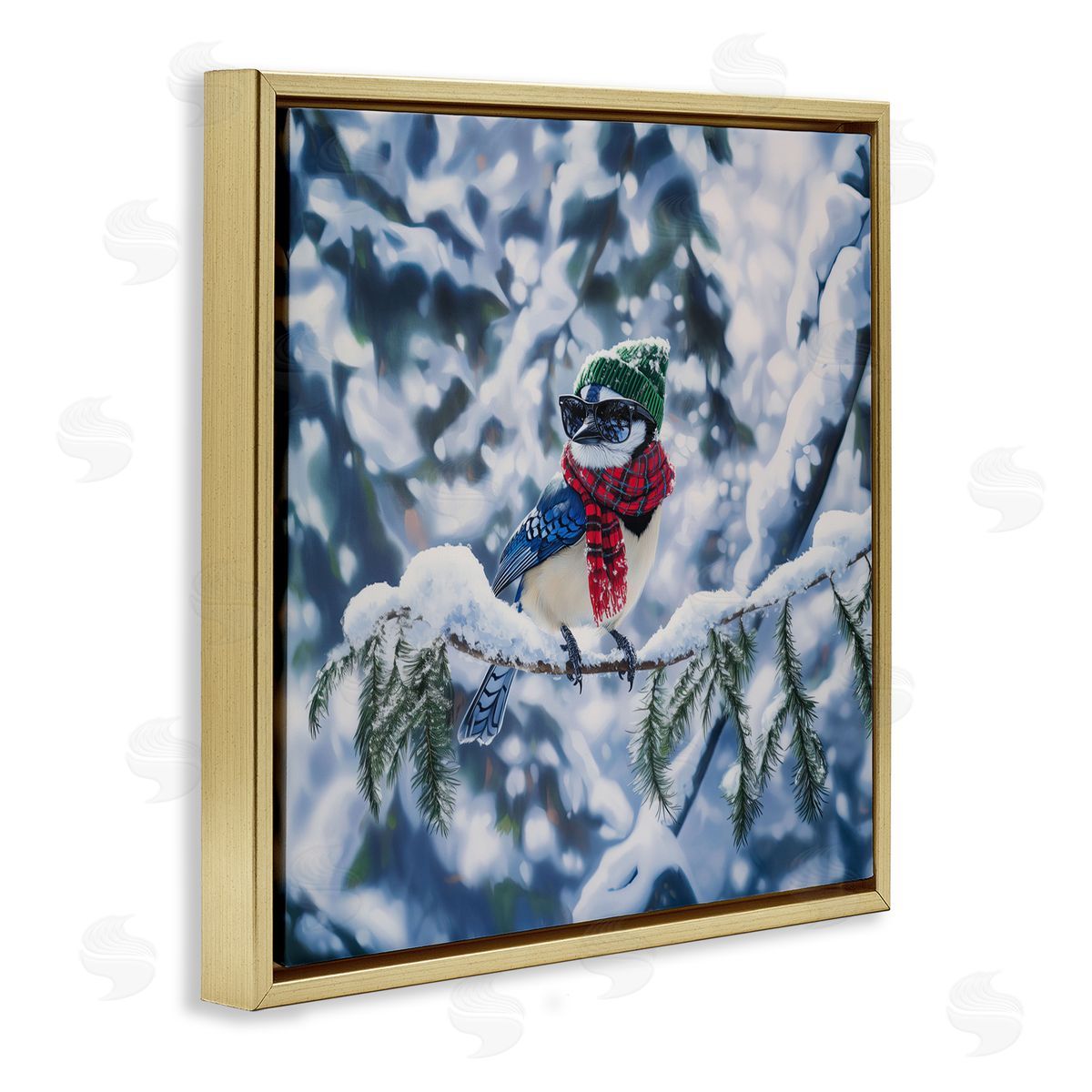 Jim Baldwin Christmas Blue Jay Perched Canvas Wall Art Print