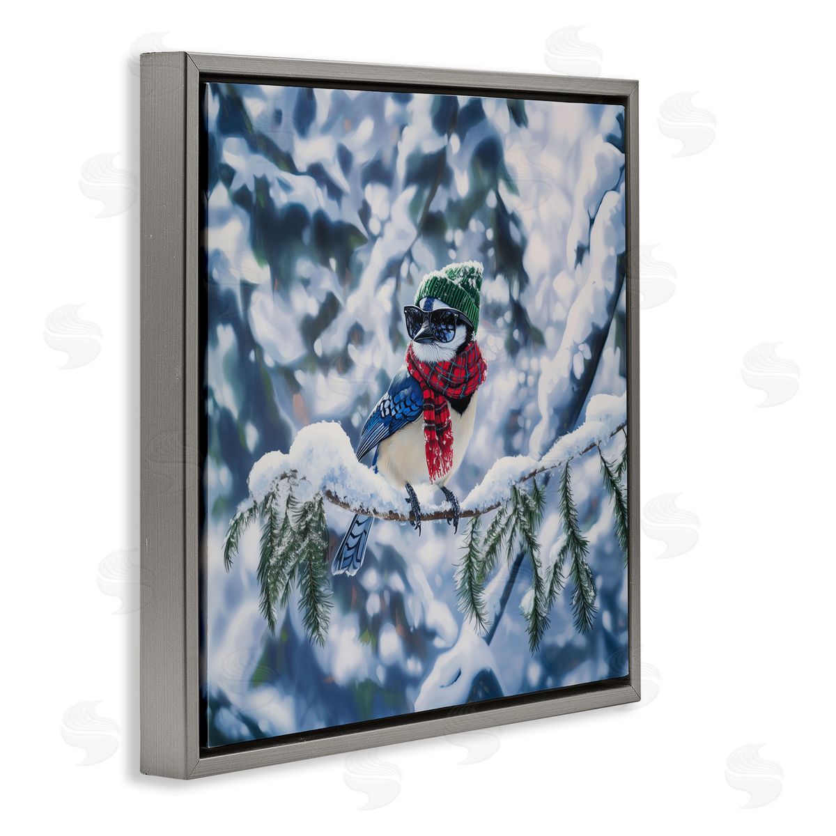 Jim Baldwin Christmas Blue Jay Perched Canvas Wall Art Print