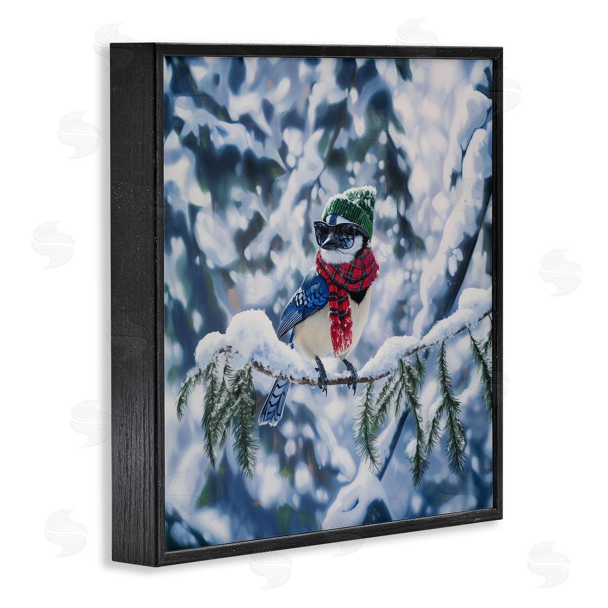 Jim Baldwin Christmas Blue Jay Perched Canvas Wall Art Print