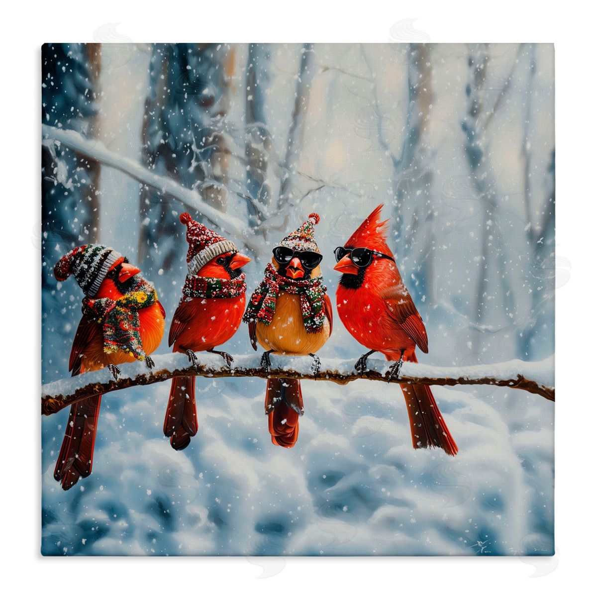Jim Baldwin Winter Dressed Cardinals Canvas Wall Art Print