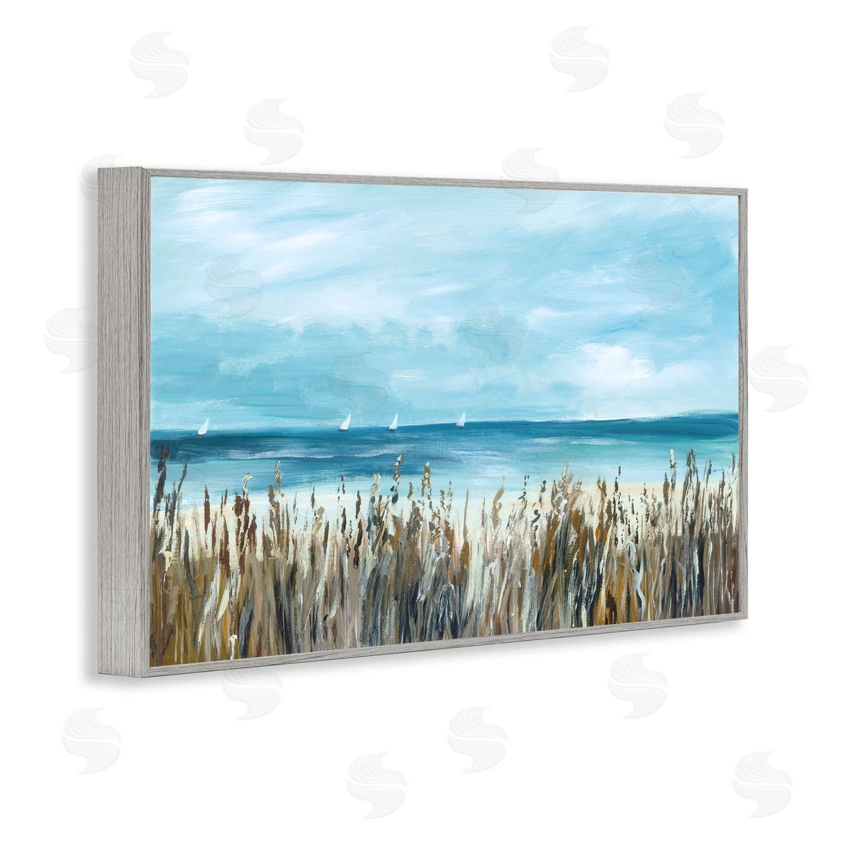 Georgie Harrison Sea Grasses & Distant Boats Gray Framed Giclee Art Print