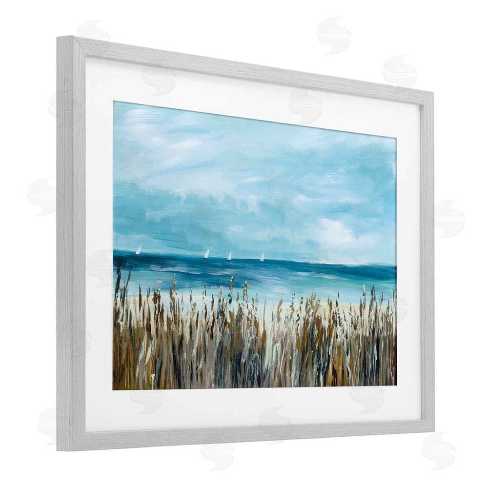 Georgie Harrison Sea Grasses & Distant Boats Gray Framed Print Under Glass Art