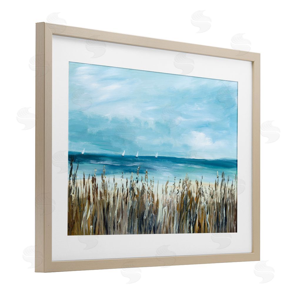 Georgie Harrison Sea Grasses & Distant Boats Birch Framed Print Under Glass Art