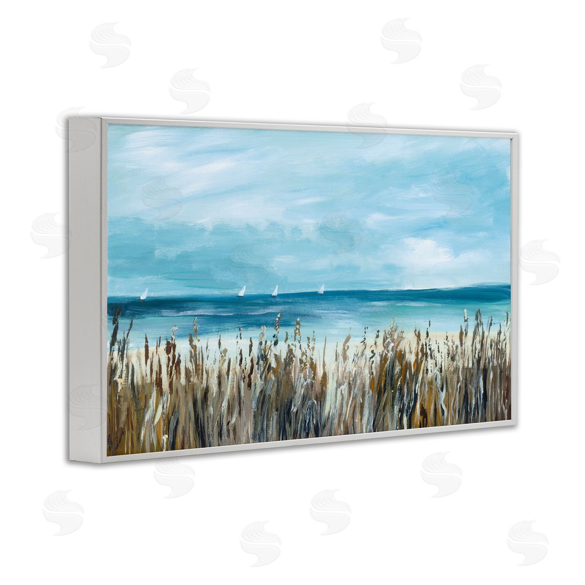 Georgie Harrison Sea Grasses & Distant Boats White Frame Giclee Art Print