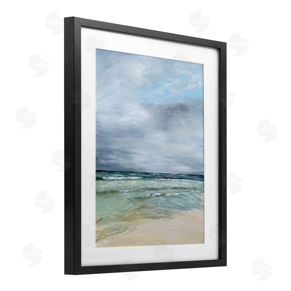 Georgie Harrison Calm Waves under Cloudy Sky Black Framed Print Under Glass Art