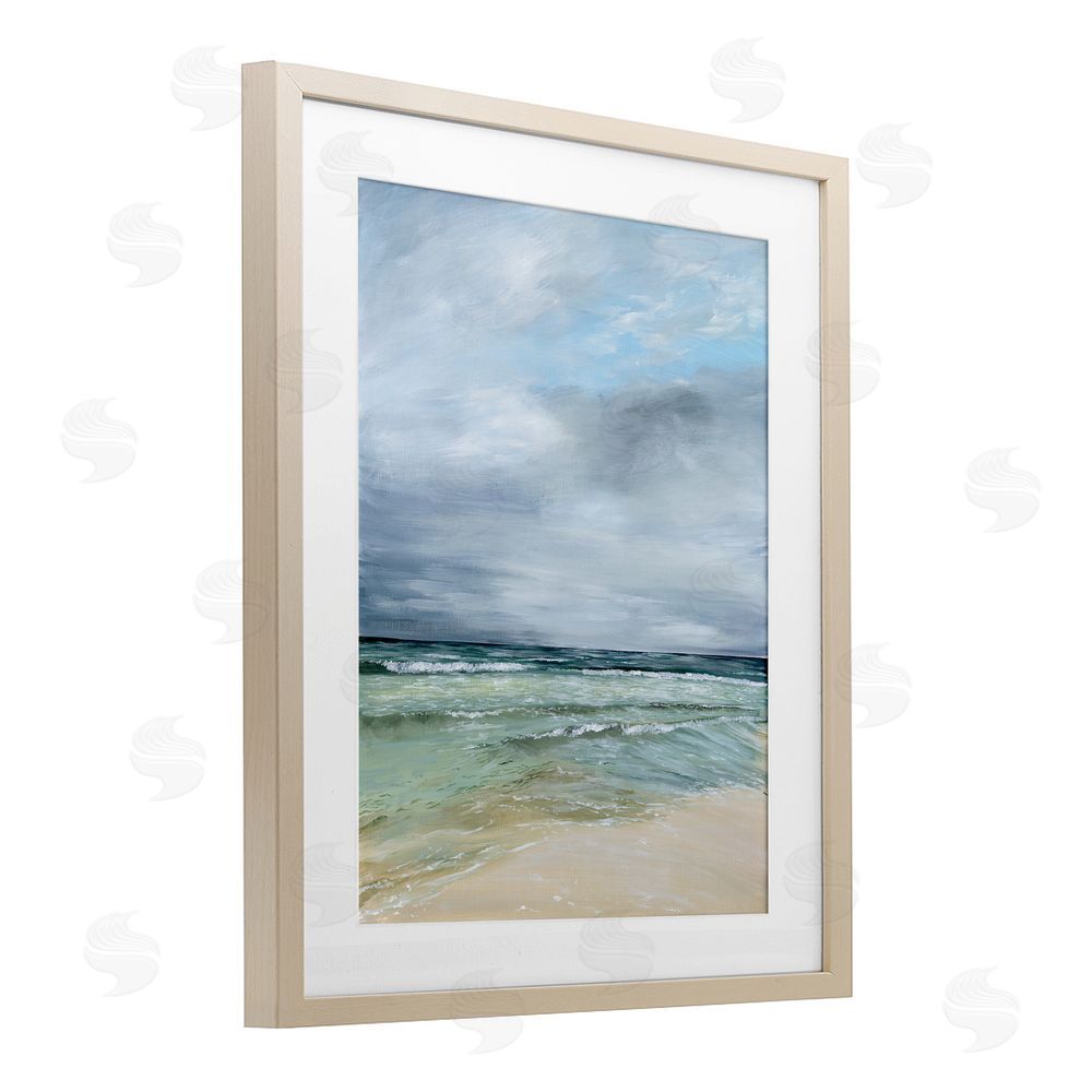 Georgie Harrison Calm Waves under Cloudy Sky Birch Framed Print Under Glass Art