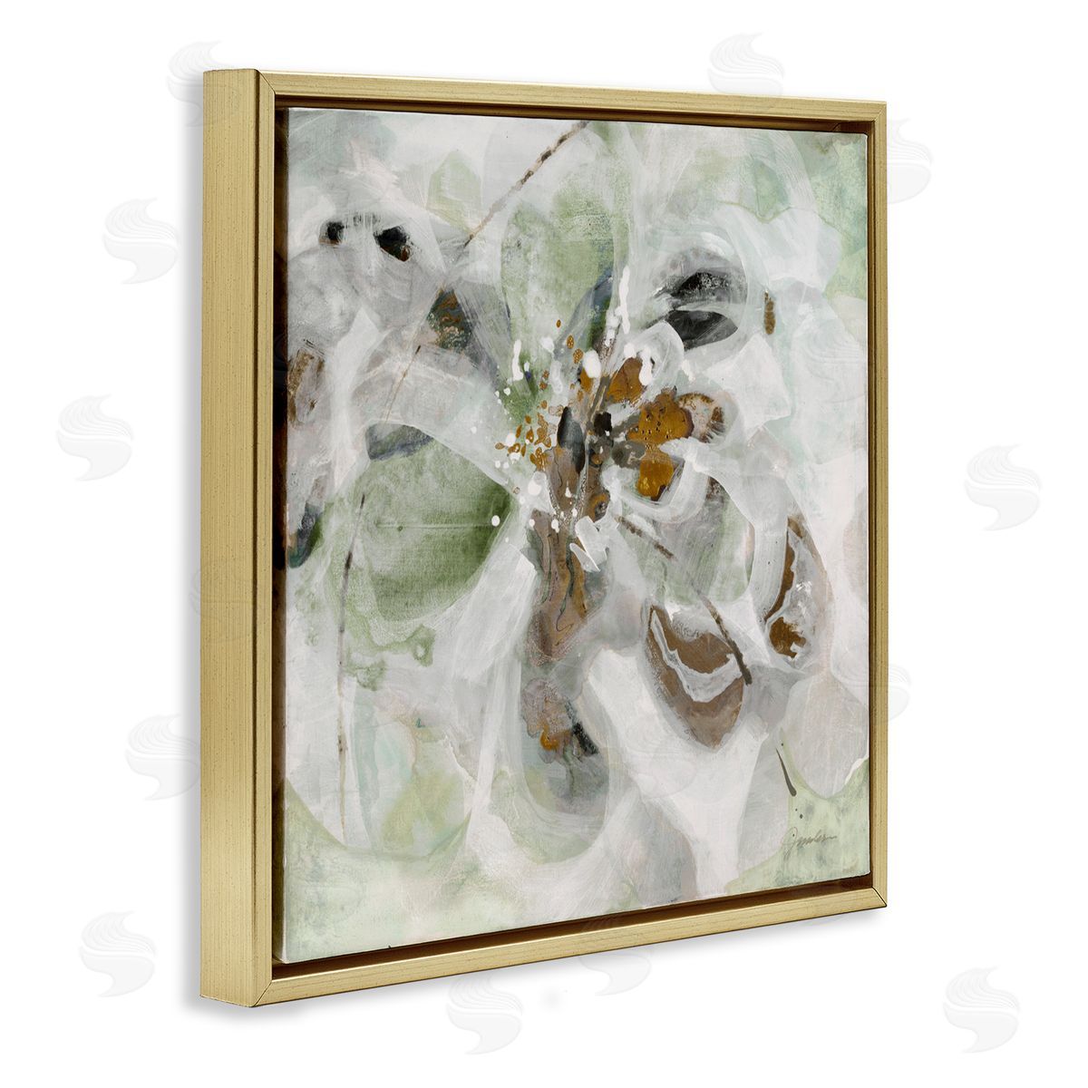 Liz Jardine Solemn Neutrals Abstraction Gold Floating Frame Canvas Art Print