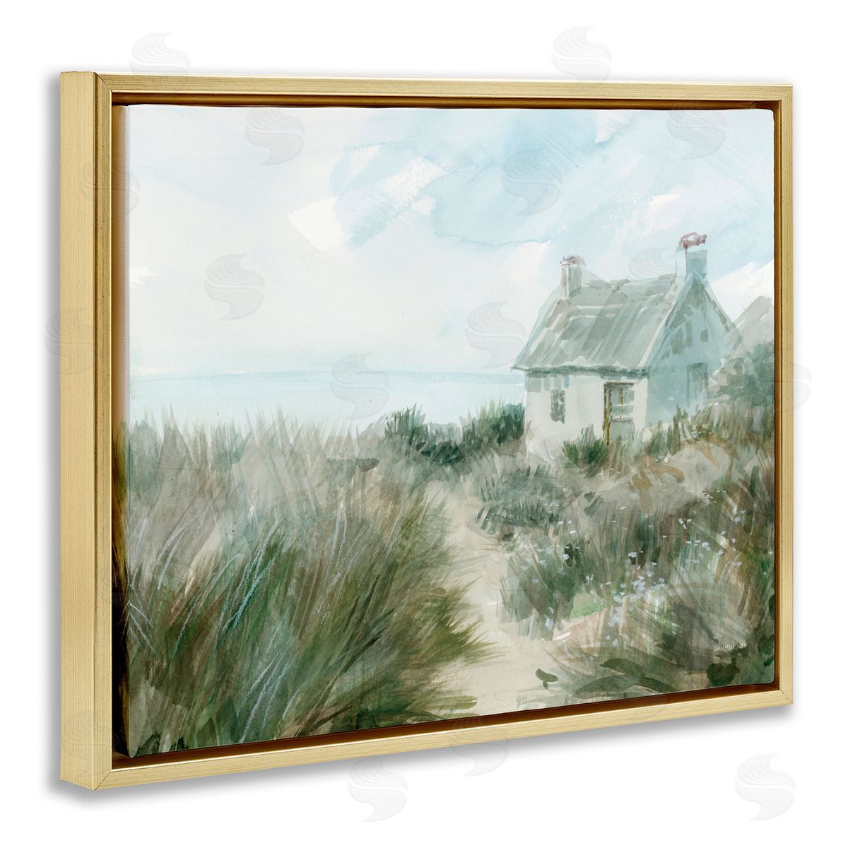 Danhui Nai Simple Windswept Cottage Gold Floating Frame Canvas Art Print