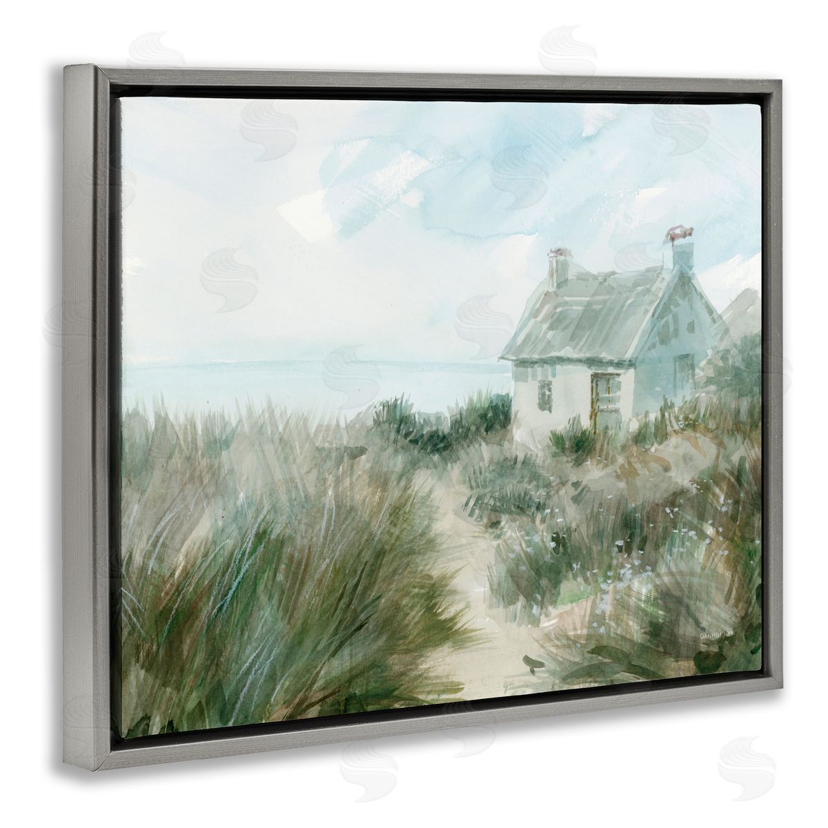 Danhui Nai Simple Windswept Cottage Gray Floating Frame Canvas Art Print