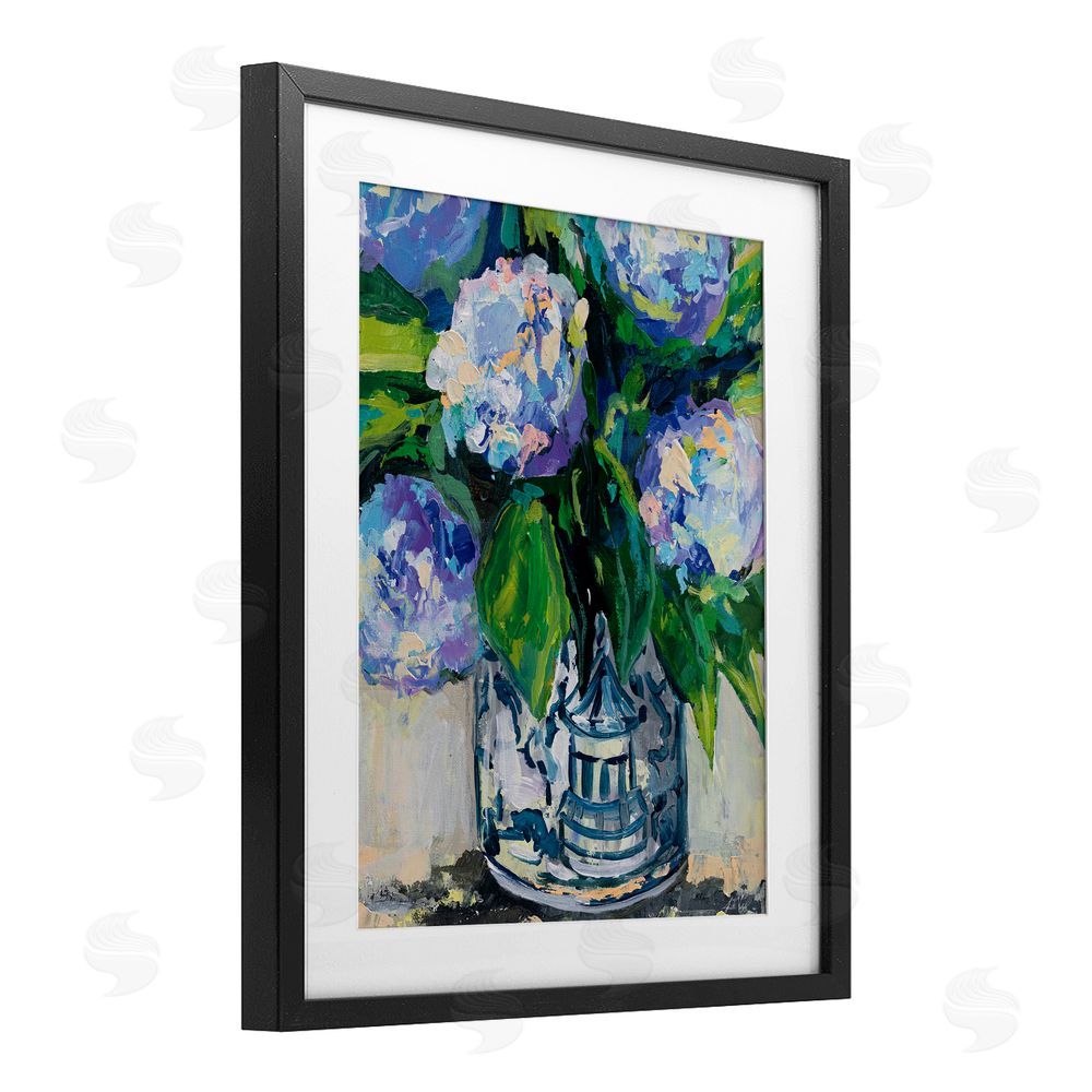 Jeanette Vertentes Blue China Hydrangeas Black Framed Print Under Glass Art