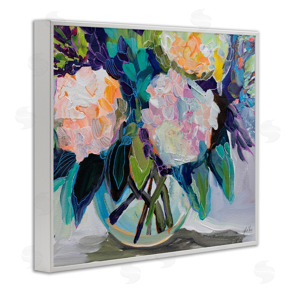 Jeanette Vertentes Late Summer Hydrangeas White Frame Giclee Art Print