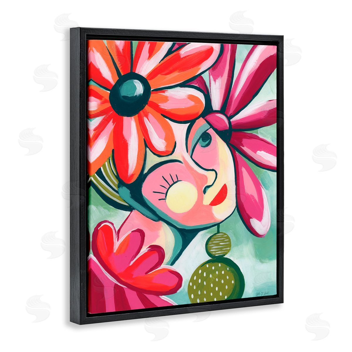 Yvette St. Amant Retro Bright Jolie Portrait Black Floating Frame Canvas Wall Art Print