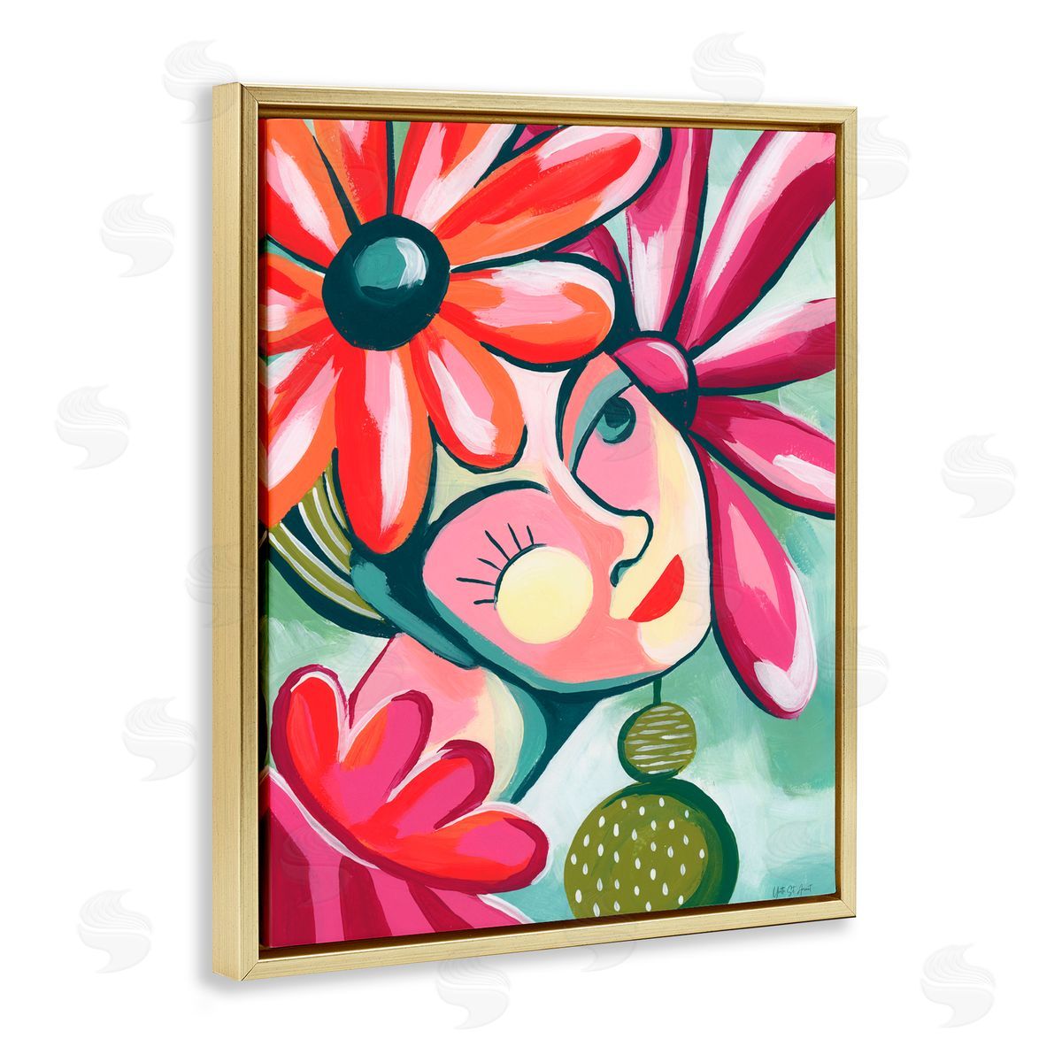 Yvette St. Amant Retro Bright Jolie Portrait Gold Floating Frame Canvas Art Print