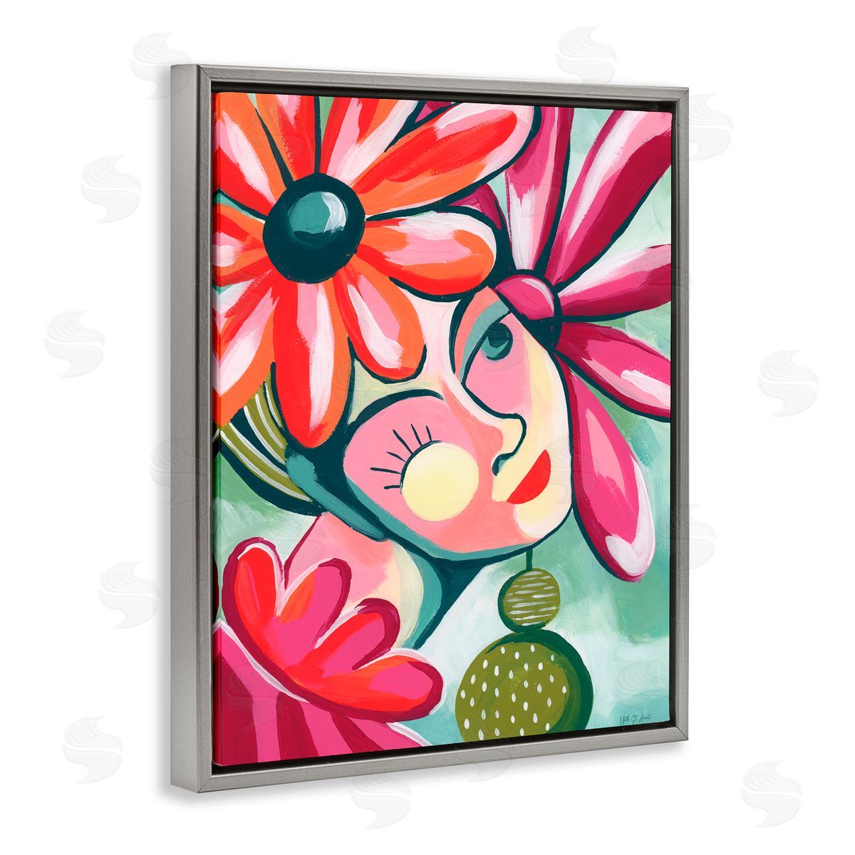 Yvette St. Amant Retro Bright Jolie Portrait Gray Floating Frame Canvas Art Print