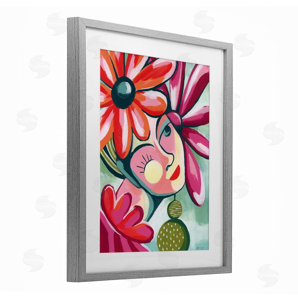 Yvette St. Amant Retro Bright Jolie Portrait Gray Framed Print Under Glass Art