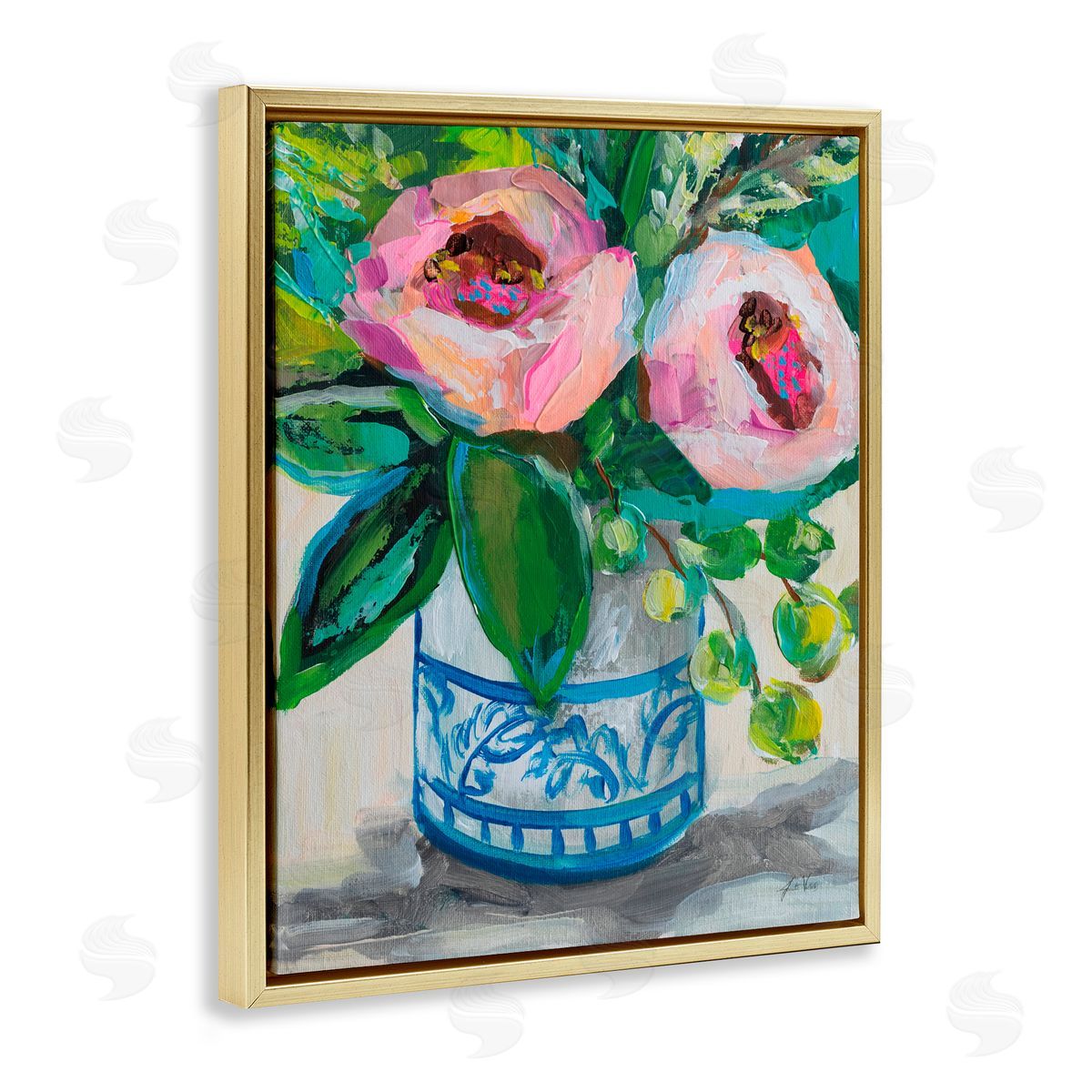 Jeanette Vertentes Charlotte's Rose Bouquet Gold Floating Frame Canvas Art Print