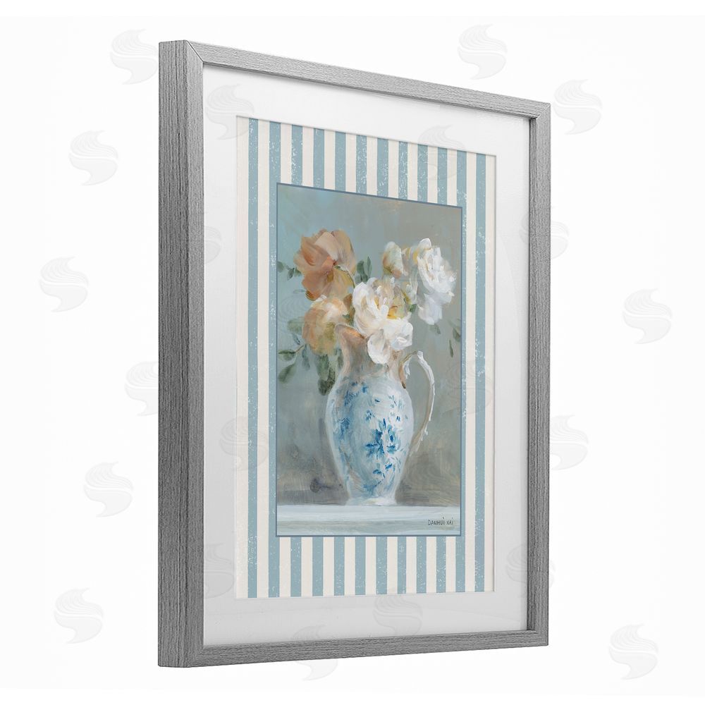 Danhui Nai Vintage Heirloom Bouquet Gray Framed Print Under Glass Art