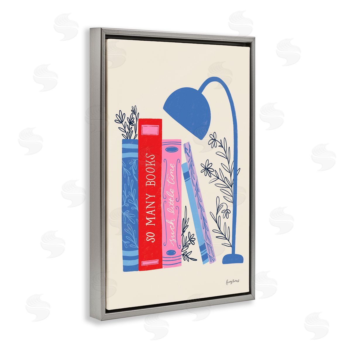 Becky Thorns So Many Books Little Time Gray Floating Frame Canvas Art Print