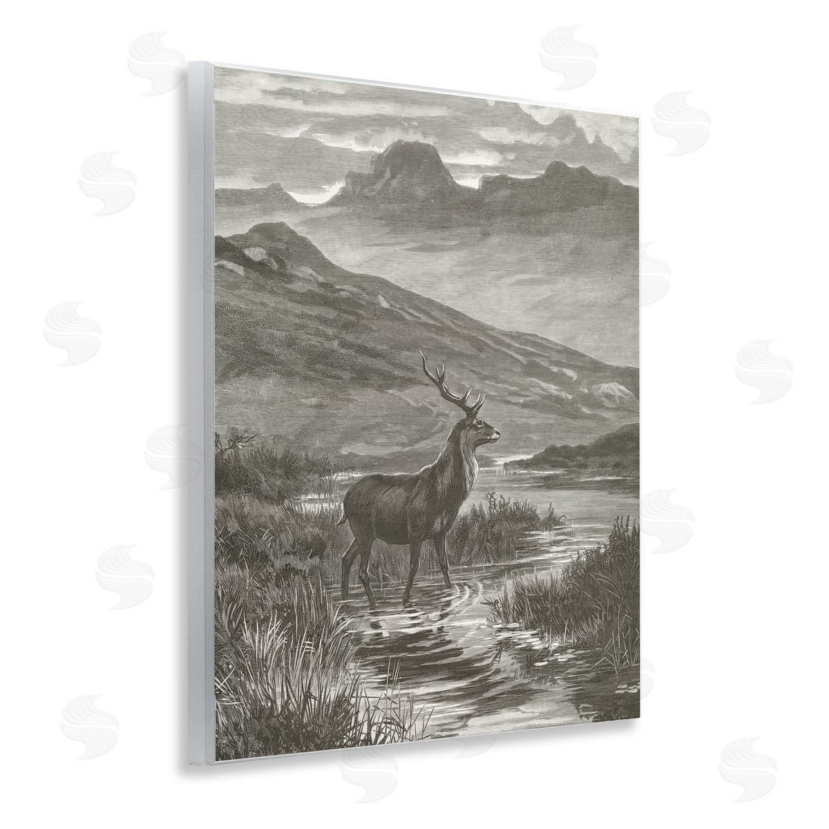 Wild Apple Portfolio Vintage Stag & Mountains Wall Plaque Art Print