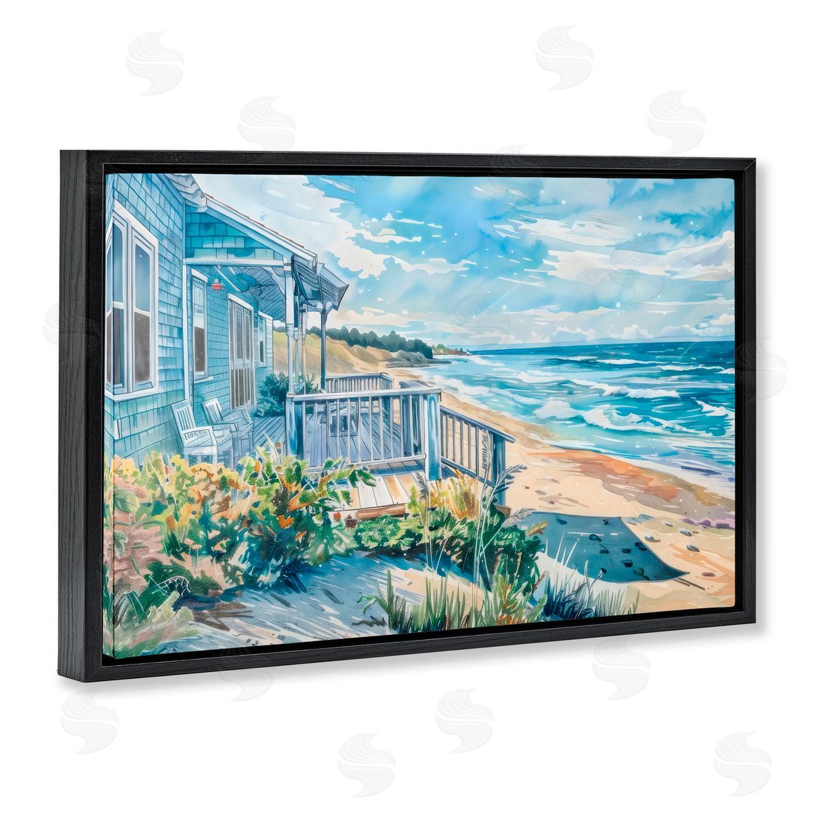 LSR Design Studio Beach Villa Overlook Black Floating Frame Canvas Wall Art Print