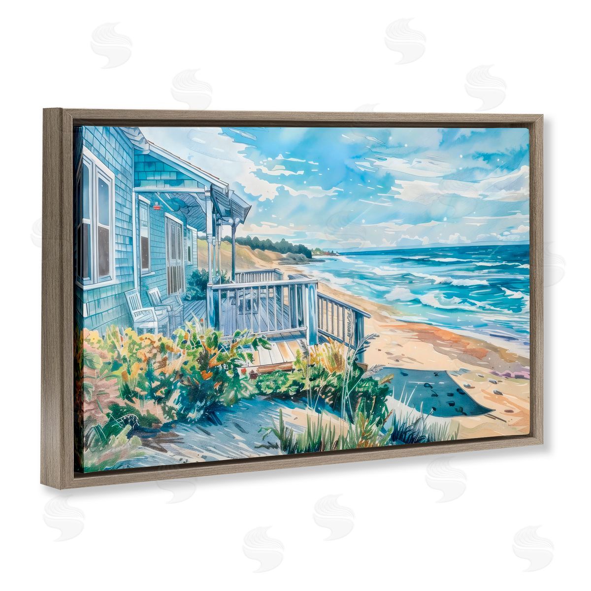 LSR Design Studio Beach Villa Overlook Brown Floating Frame Canvas Art Print