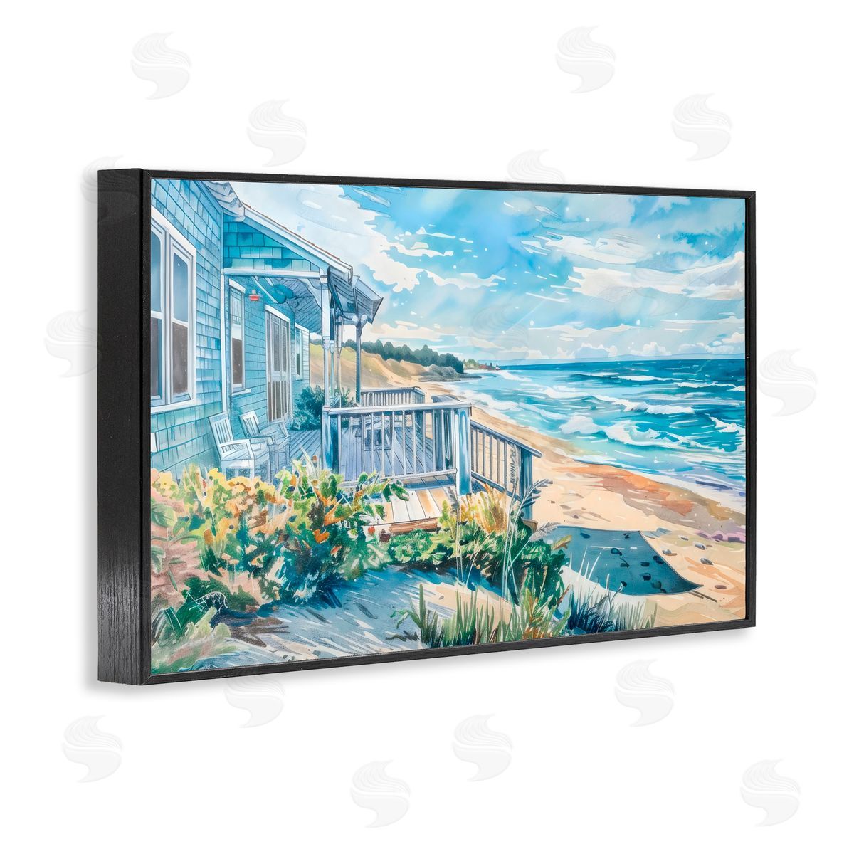 LSR Design Studio Beach Villa Overlook Black Framed Giclee Art Print