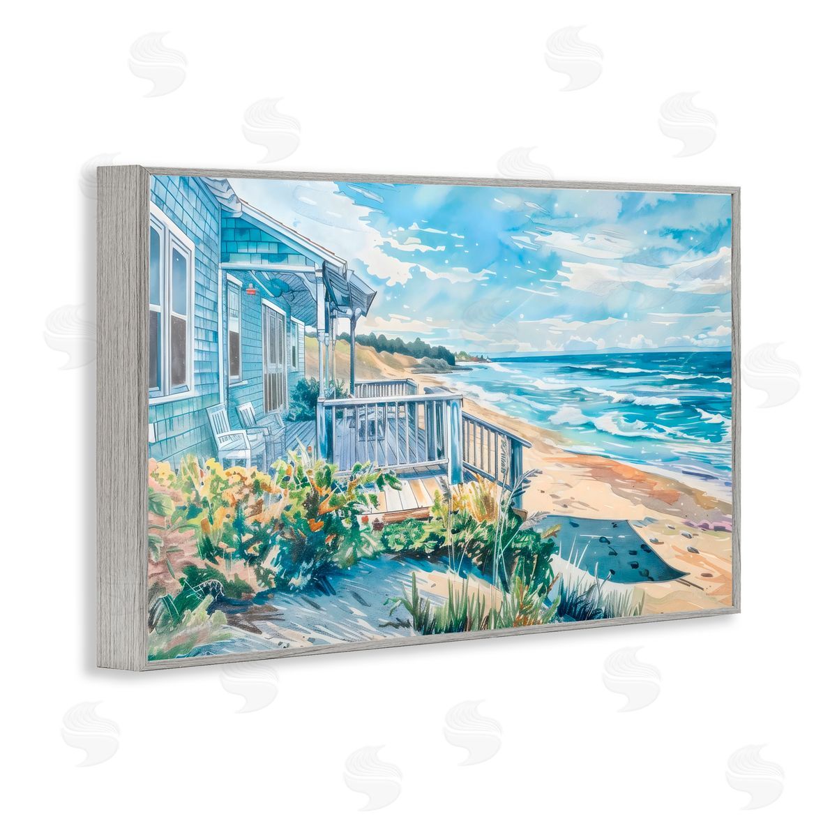 LSR Design Studio Beach Villa Overlook Gray Framed Giclee Art Print
