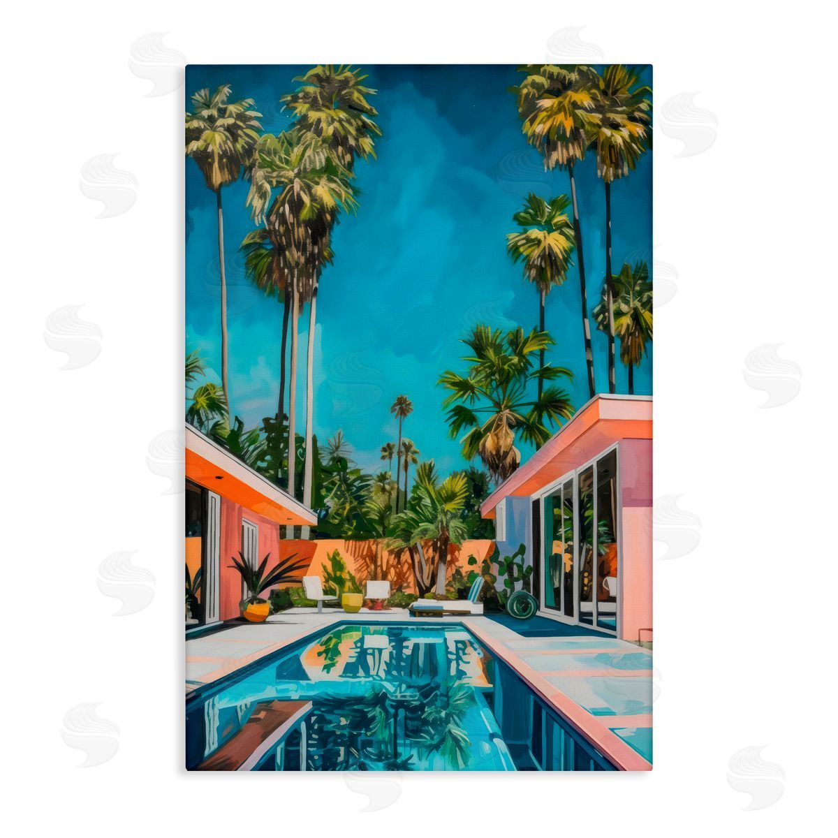LSR Design Studio Pink Coastal House & Palms Canvas Wall Art Print