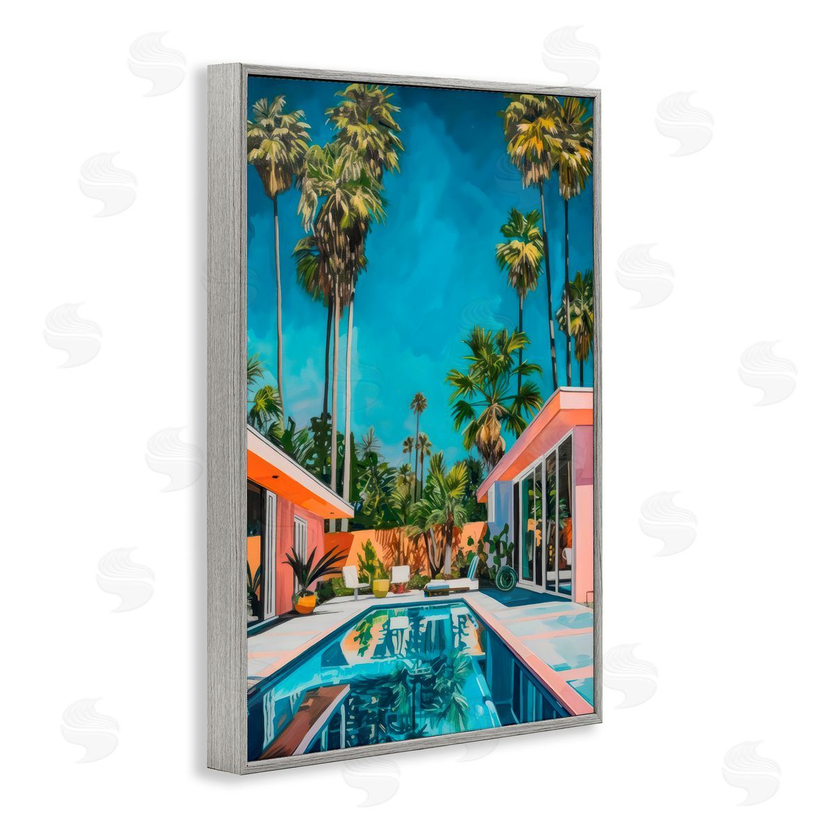 LSR Design Studio Pink Coastal House & Palms Gray Framed Giclee Art Print