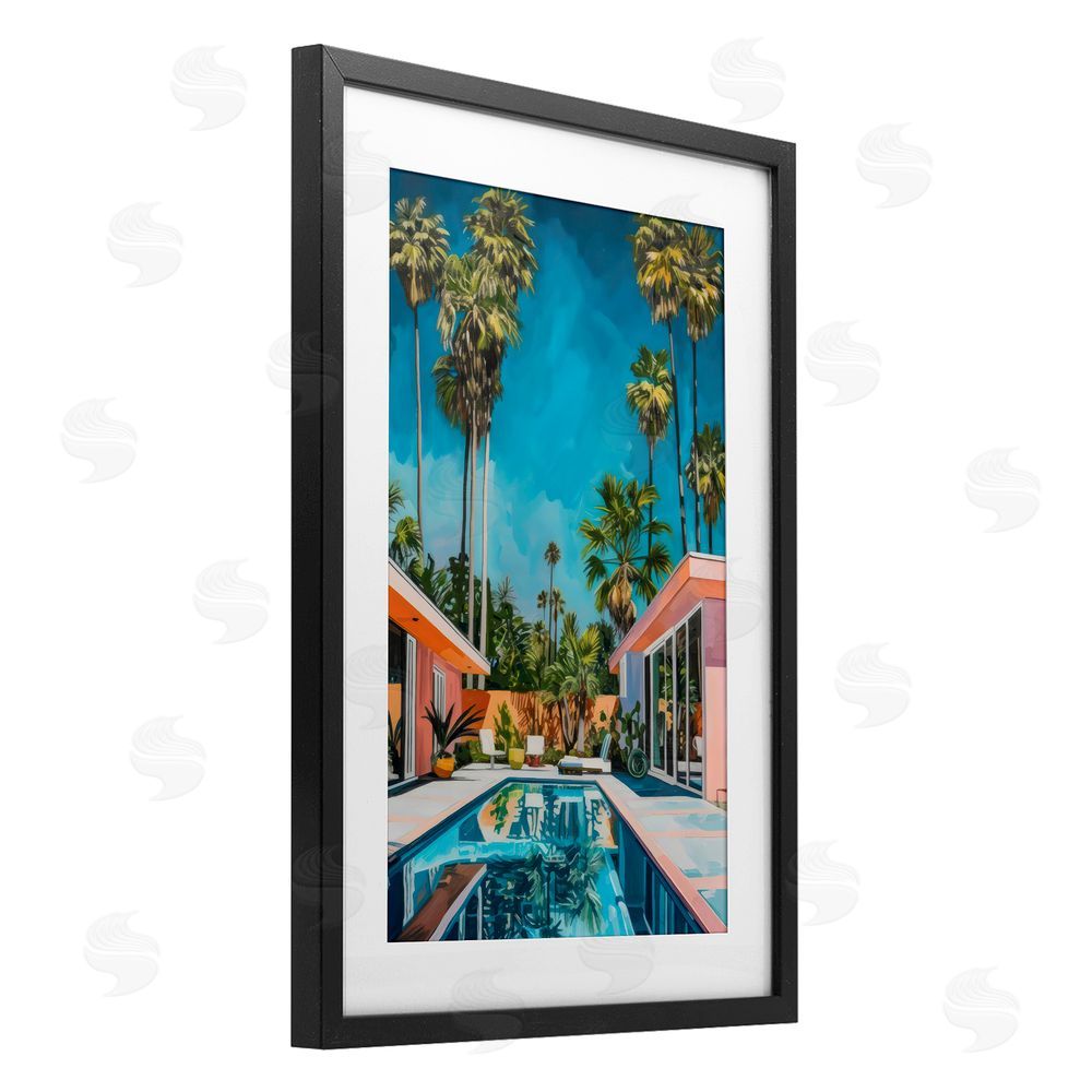 LSR Design Studio Pink Coastal House & Palms Black Framed Print Under Glass Art